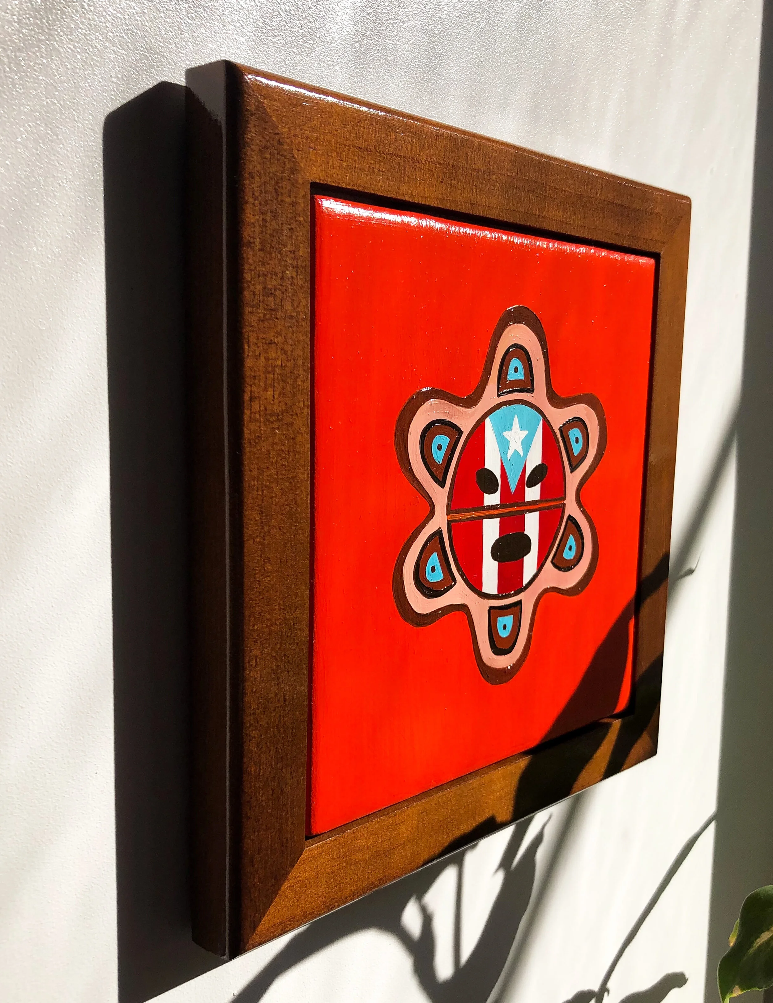 Framed Taino Sun - Hand-painted Ceramic Tile — Puerto Rican Art by